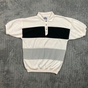 Greenline International Polo Shirt Mens M Colorblock White Black Grey Golf 90s